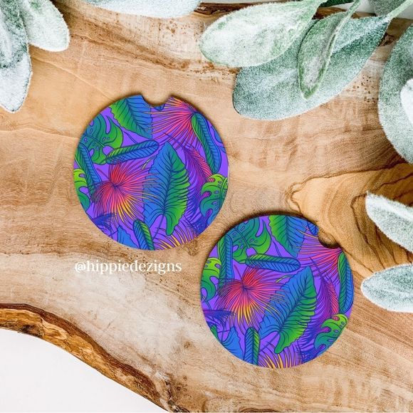 Blue Retro Plant Car Coaster Set | Plant Coaster Set - Picture 3 of 10